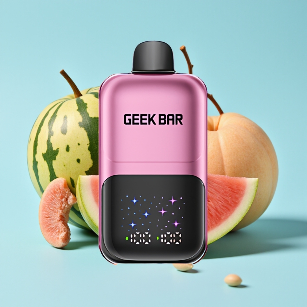 GEEK BAR 2GO Two Series 50000 Puffs Isokoskinen Näyttö 3-tasoinen Säädettävä Maku/Kylmyys Kaksoissäiliö 20ml Persikka & Vesimeloni