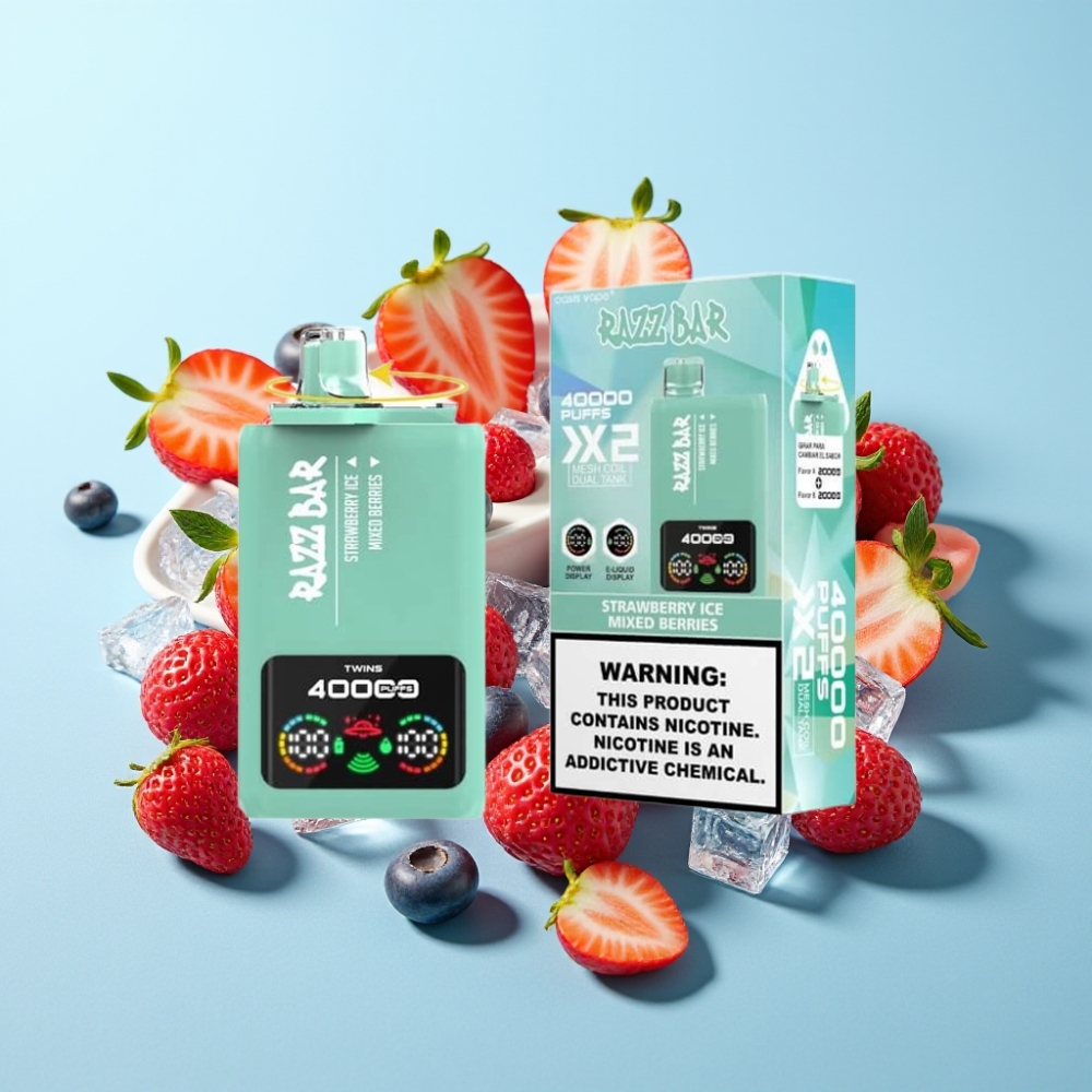 Razz Bar 40000 Puffs Näyttö 1.0Ω×2 Kela 650 mAh Mansikkajää & Marjamix