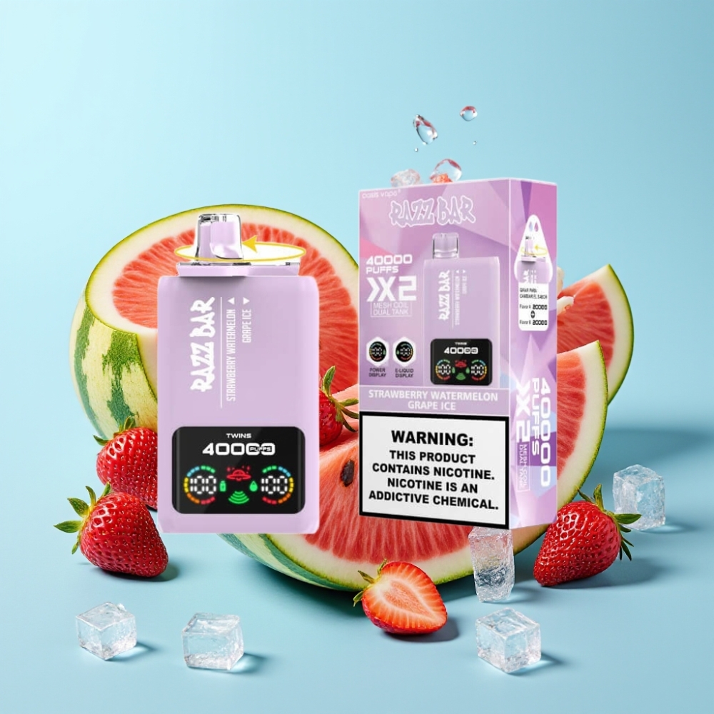 Razz Bar 40000 Puffs Näyttö Verkkokäämellä 650 mAh Mansikka-Vesimeloni & Viinijää