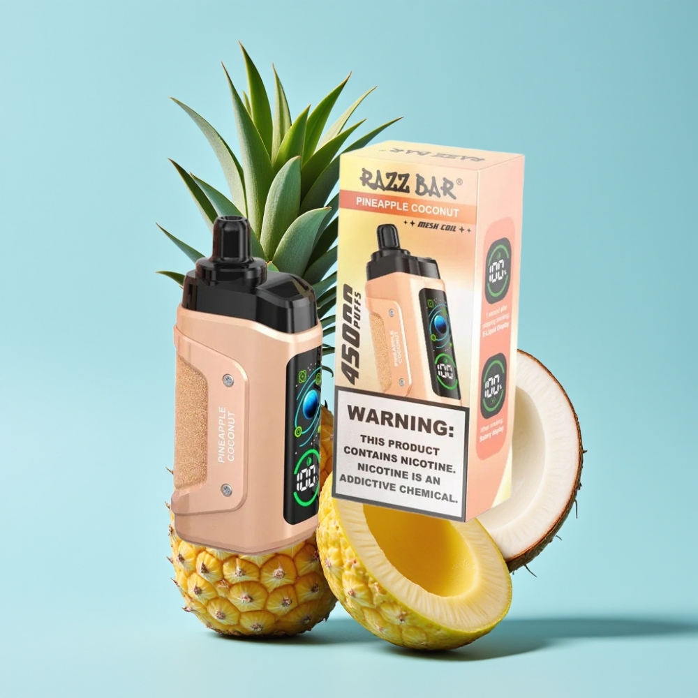Razz Bar 45000 Puffs 1.0 Ohm Mesh Säädettävä Ilmanvirtaus Ananas-Kookos Disposable Vape