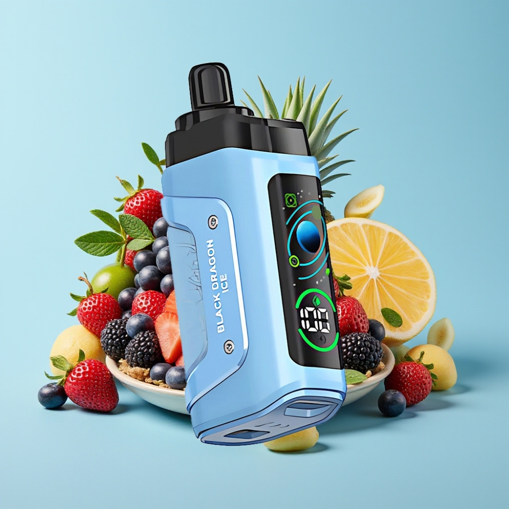 Razz Bar 45000 Puffs 1.0 Ohm Mesh Säädettävä Ilmanvirtaus Musta Lohikäärme Jää