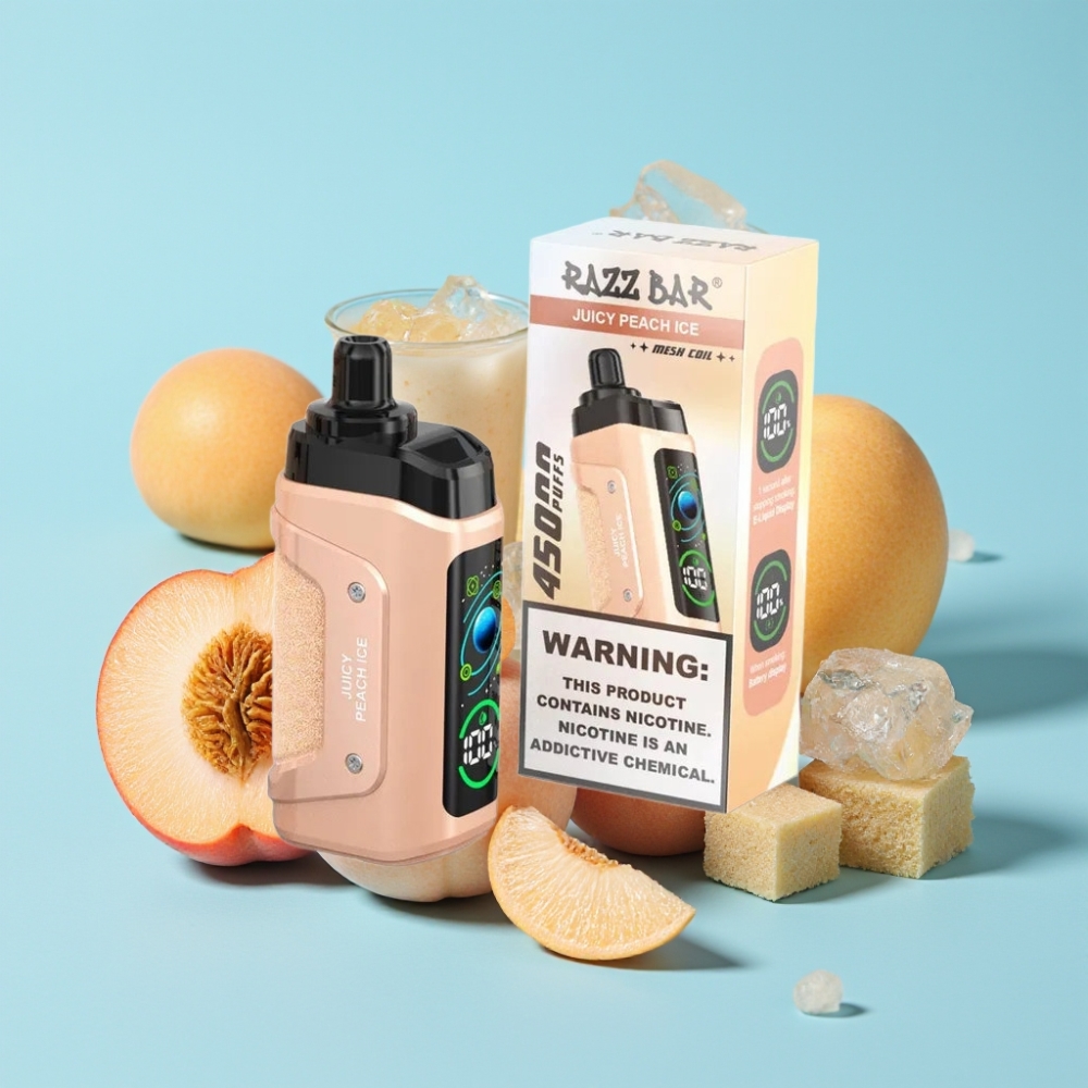 Razz Bar 45000 Puffs 1.0 Ohm Mesh Säädettävä Ilmanvirtaus Typ-C Lataus Mehevä Persikka Jää