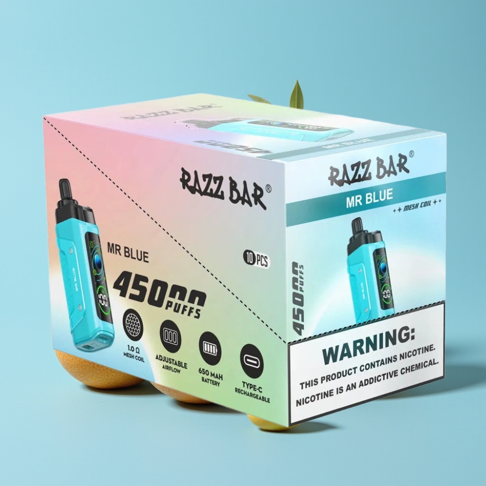 Razz Bar 45000 Puffs 1.0 Ohm Mesh Säädettävä Ilmanvirtaus Type-C Ladataan Herra Sininen