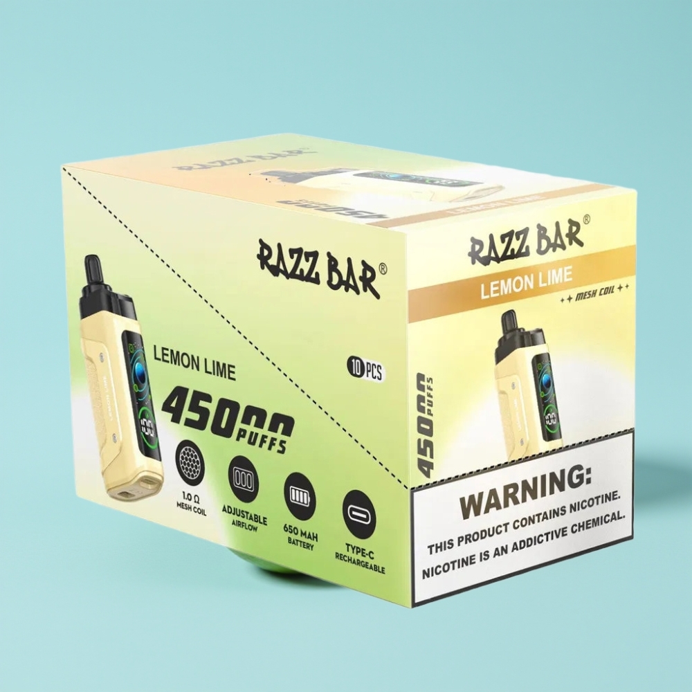 Razz Bar 45000 Puffs 1.0 Ohm Mesh Säädettävä Ilmanvirtaus Type-C Lataus Sitruuna-Lime
