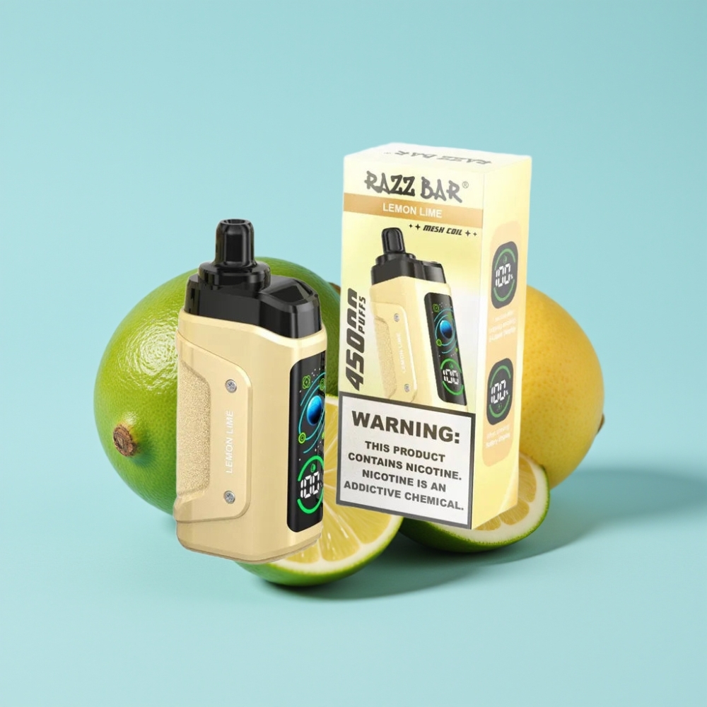 Razz Bar 45000 Puffs 1.0 Ohm Mesh Säädettävä Ilmanvirtaus Type-C Lataus Sitruuna-Lime