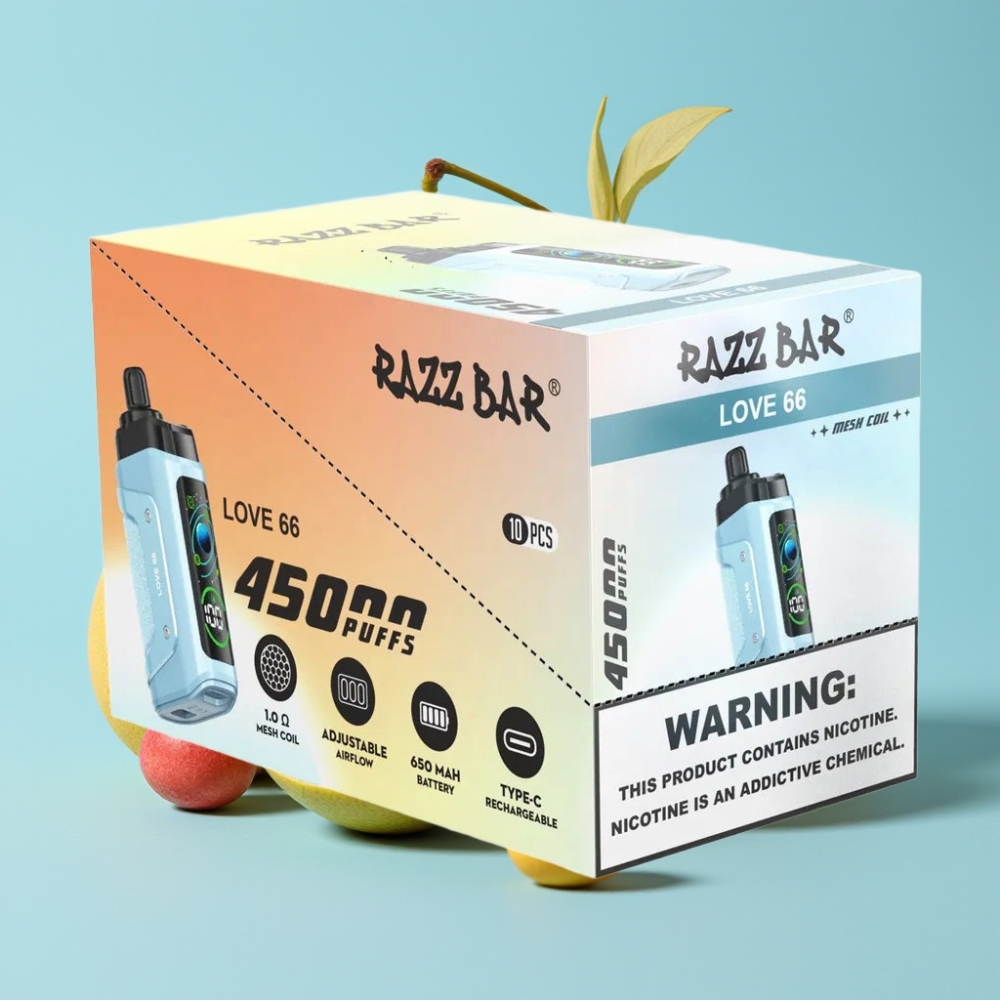 Razz Bar 45000 Puffs 1.0 Ohm Mesh Säädettävä Ilmanvirtaus Type-C Rakkaus 66
