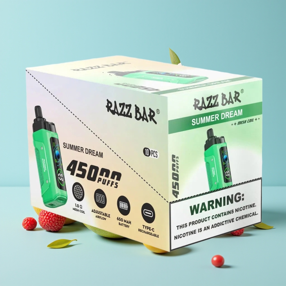 Razz Bar Disposable Vape 45000 Puffs 1.0 Ohm Mesh Kesän Uni Type-C Ladataan