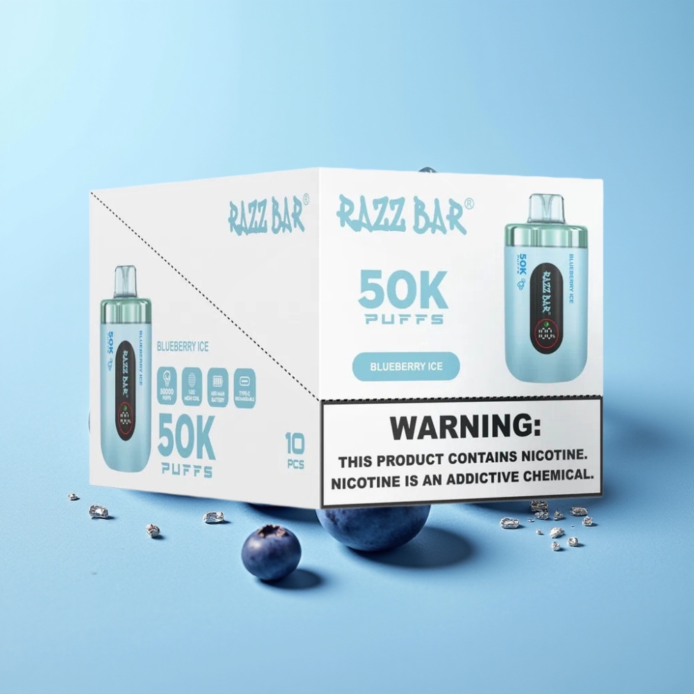 Razz Bar 50K Puffs 1.0 Ohm Mesh 650mAh Type-C 2% Mustikka-Jää Disposable Vape