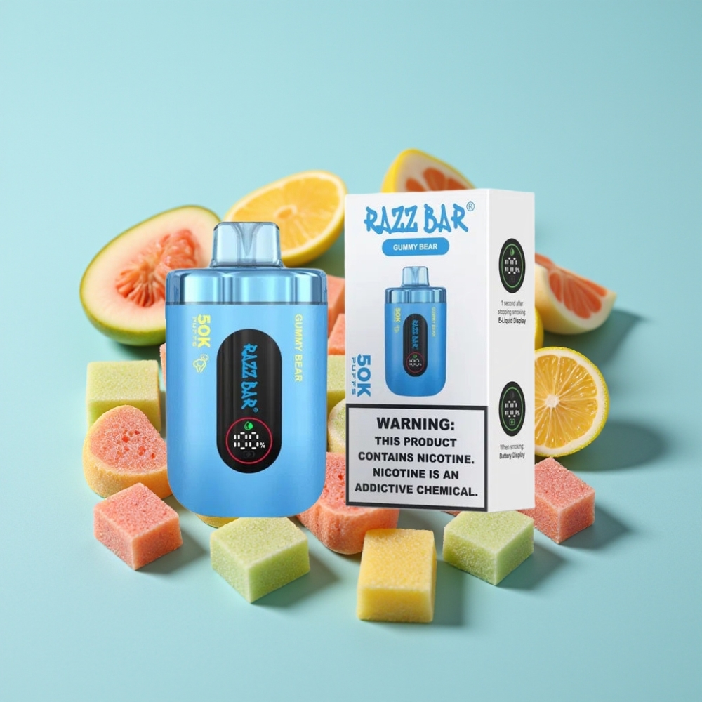 Razz Bar 50K Puffs 1.0 Ohm Mesh 650mAh Type-C 2% Nikkeli Nallekarkki