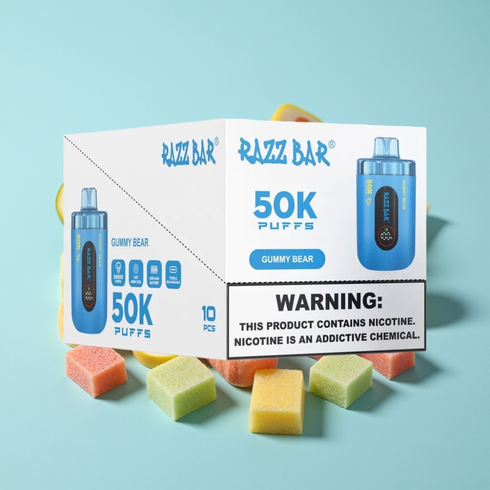 Razz Bar 50K Puffs 1.0 Ohm Mesh 650mAh Type-C 2% Nikkeli Nallekarkki