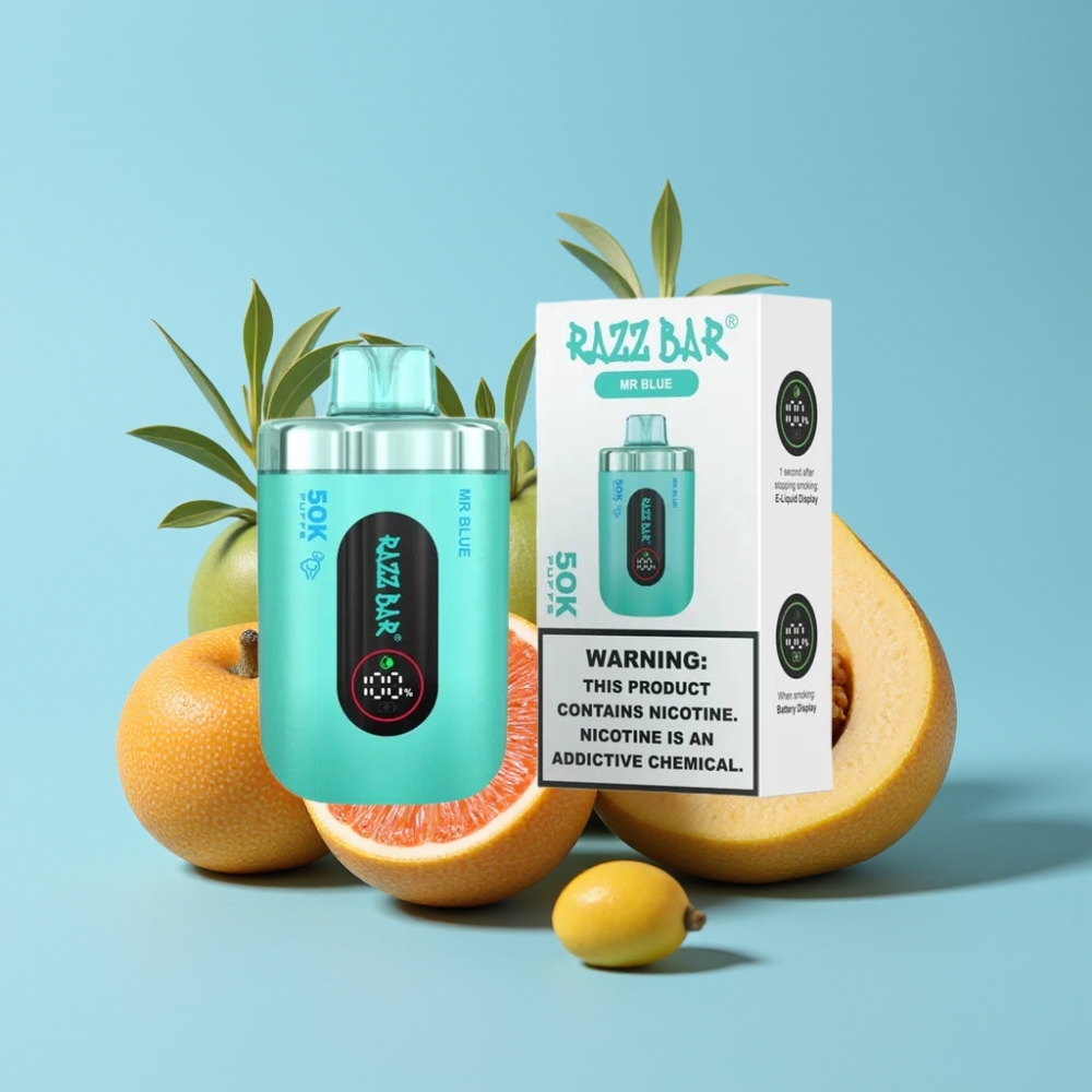 Razz Bar 50K Puffs 1.0 Ohm Mesh 650mAh Type-C 2% Nikotiini Mr Sininen