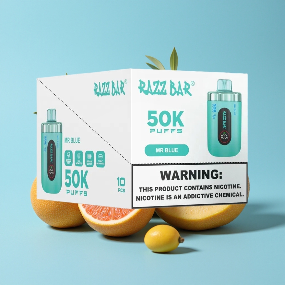 Razz Bar 50K Puffs 1.0 Ohm Mesh 650mAh Type-C 2% Nikotiini Mr Sininen