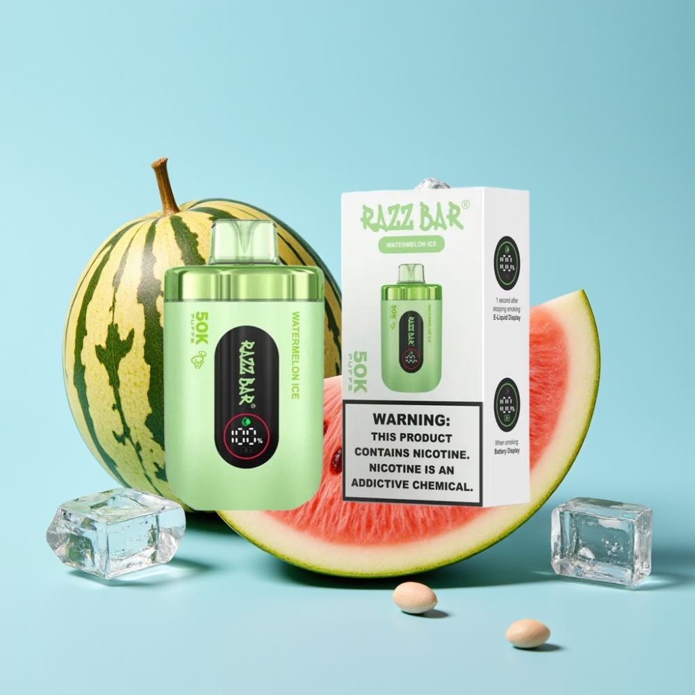 Razz Bar 50K Puffs Disposable Vape 1.0 Ohm Mesh Coil 650 Mah Type-C Vesijäämeloni