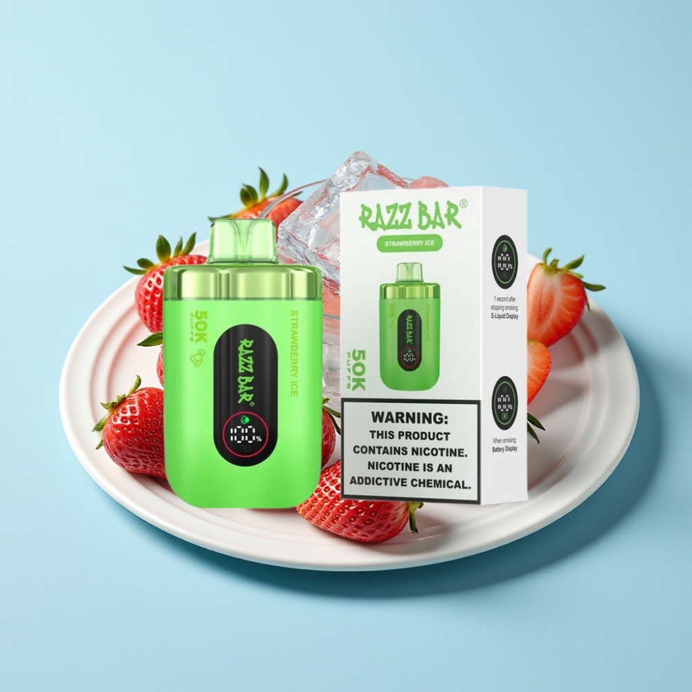 Razz Bar 50K Puffs Disposable Vape 1.0 Ohm Mesh Coil Type-C Ladattu Mansikkajää