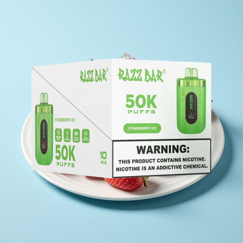 Razz Bar 50K Puffs Disposable Vape 1.0 Ohm Mesh Coil Type-C Ladattu Mansikkajää