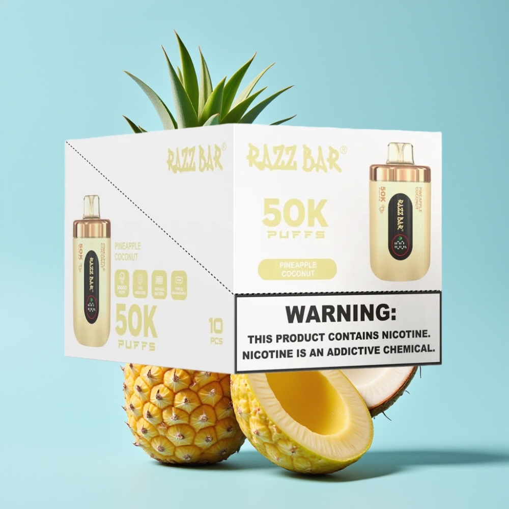 Razz Bar 50K Puffs Disposable Vape Ananas-Kookos 1.0 Ohm Mesh 650mAh Type-C 2%