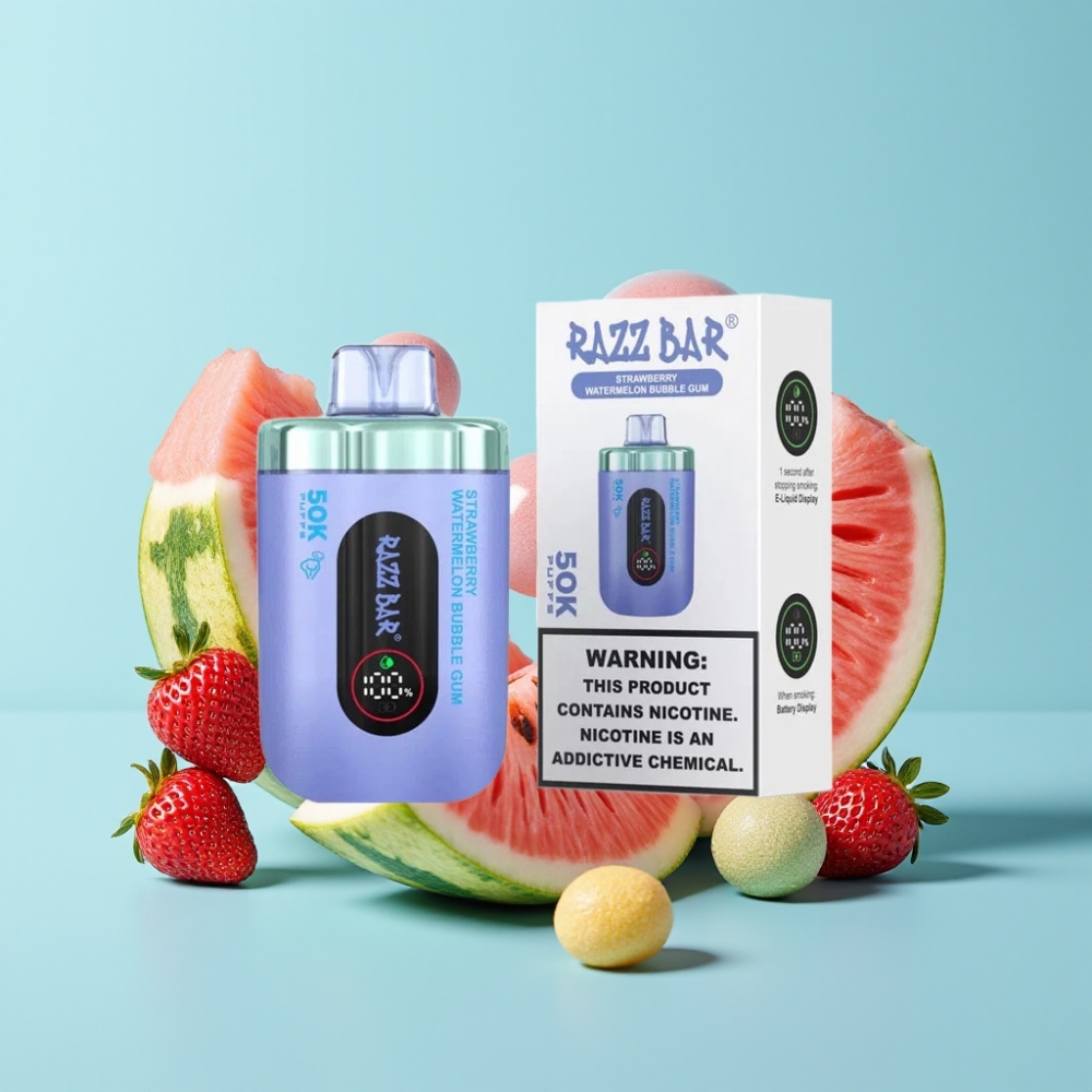 Razz Bar 50K Puffs Disposable Vape Mansikka-Arbuusi-Kuplakumi 1.0 Ohm Mesh 650mAh Type-C 2% Nic