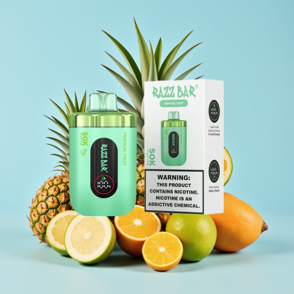 Razz Bar 50K Puffs Disposable Vape Trooppiset Hedelmät 1.0 Ohm Mesh Coil Type-C Lataus
