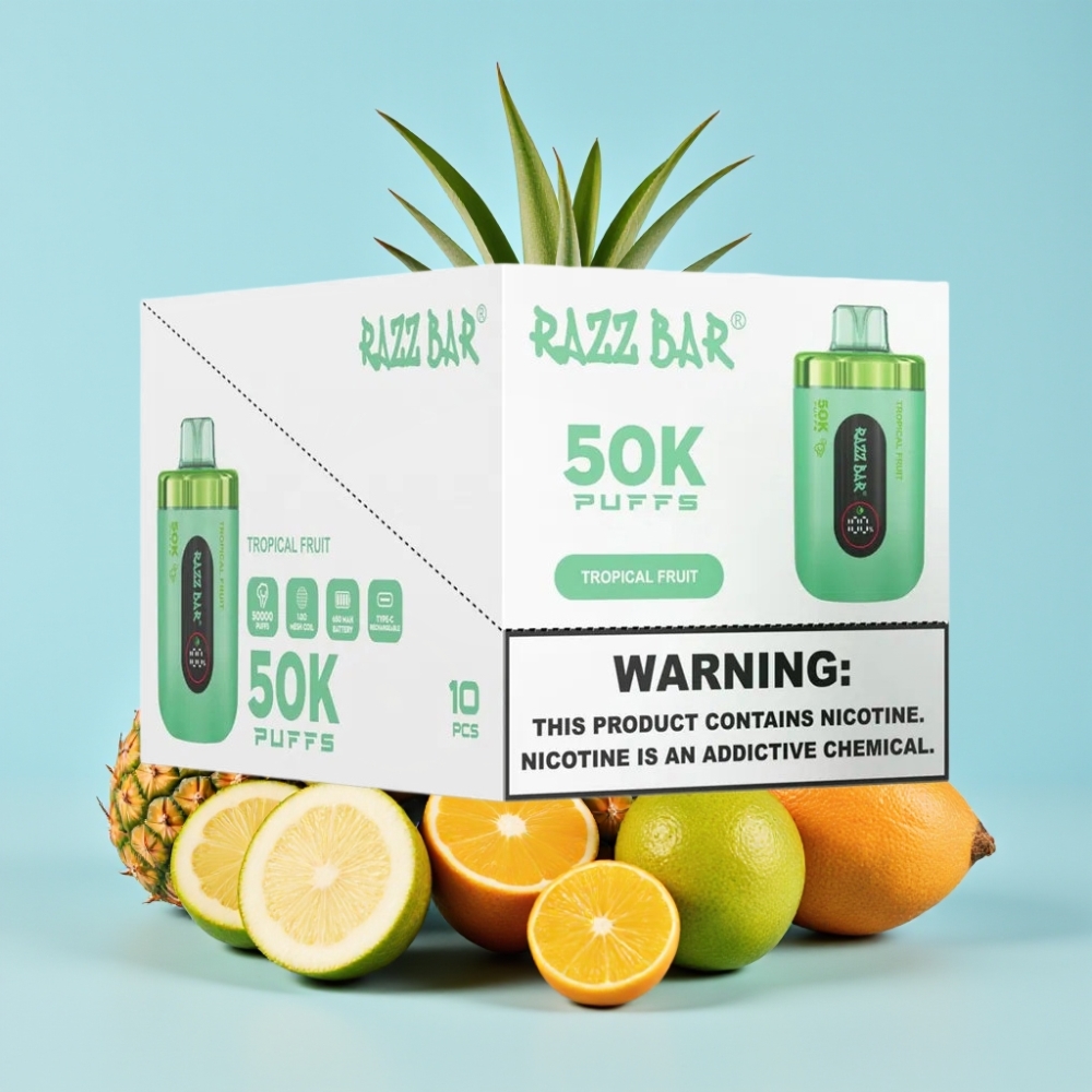 Razz Bar 50K Puffs Disposable Vape Trooppiset Hedelmät 1.0 Ohm Mesh Coil Type-C Lataus