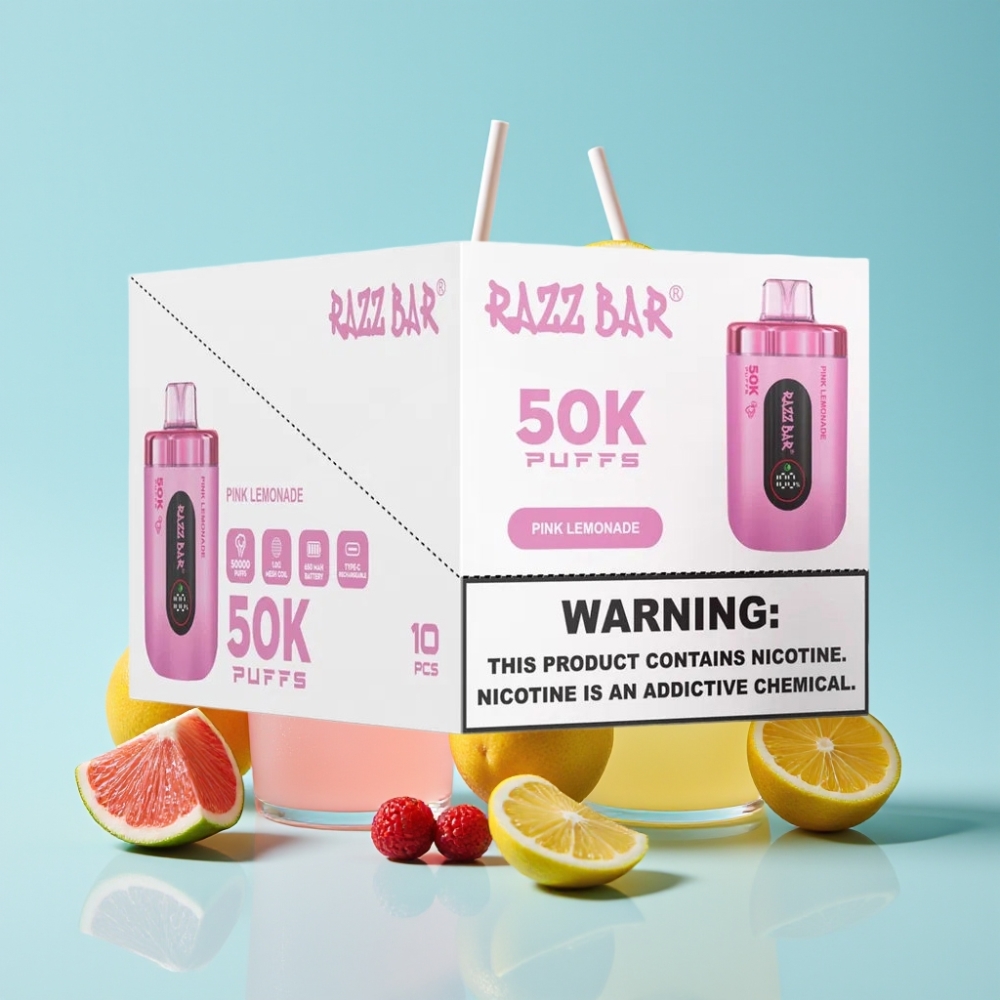 Razz Bar 50K Puffs Type-C Ladattu 650 Mah Akku 1.0 Ohm Verkko Roola Pinkki Sitruunalimonaadi